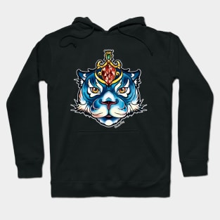 blue tigress - neo traditional Tattoo Style Hoodie